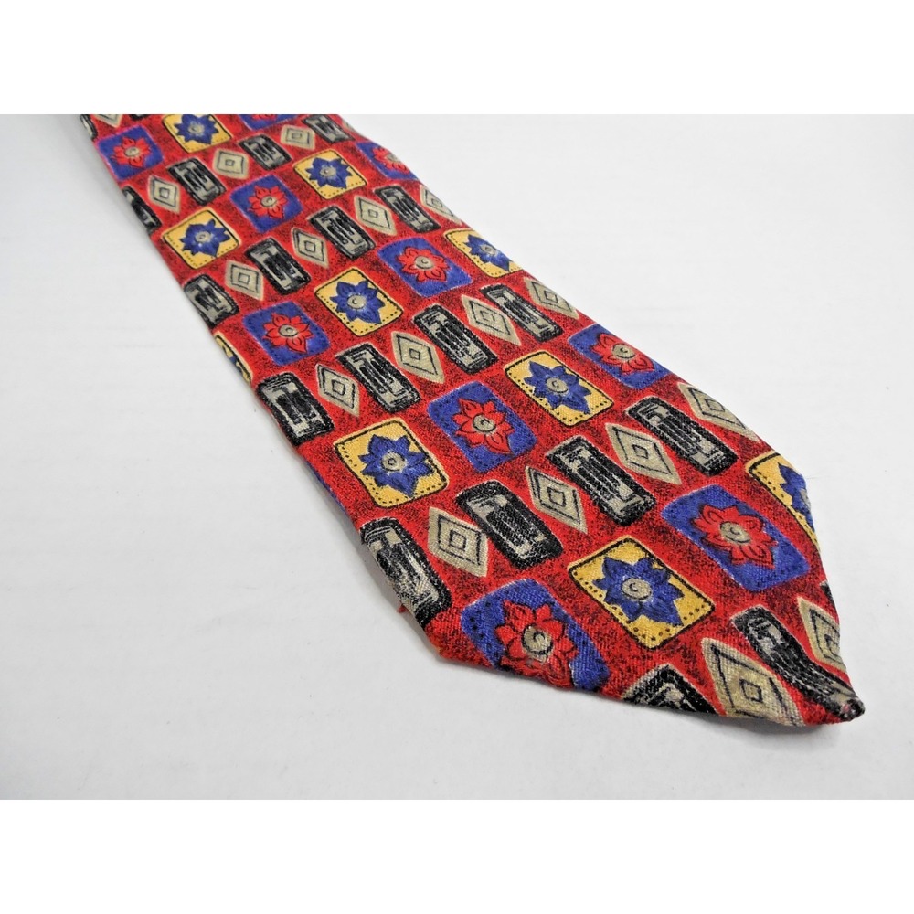 Robert Talbott George Bass Hand Sewn Silk Tie Geometric/Floral Red 58" x 3.25"